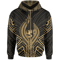 Guam Zip Hoodie Guam Seal Chamorro Tribal Gold Color Unisex Black - Polynesian Pride