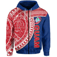 Guam Zip Hoodie Rugby Version Coat of Arms Polynesian Unisex Blue - Polynesian Pride