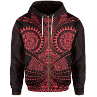 Polynesian Tattoo All Over Print Zip Hoodie Red Unisex Black - Polynesian Pride