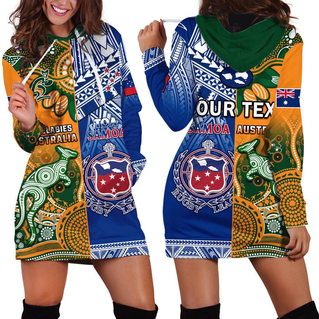 (Custom Personalised) Australia Wallabies And Toa Samoa Rugby Hoodie Dress Aboriginal Mix Polynesian LT14 Blue - Polynesian Pride