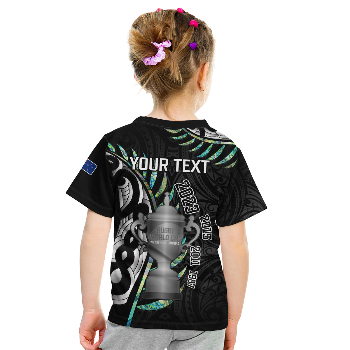 Personalised New Zealand Fern Rugby T Shirt Aotearoa Forever Champions Trophy LT14 - Polynesian Pride