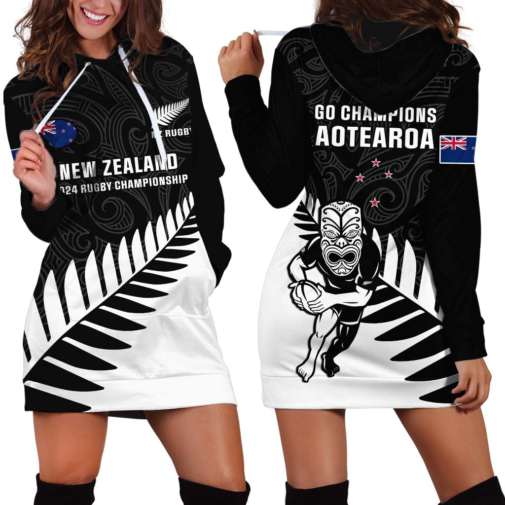 New Zealand Silver Fern Rugby Hoodie Dress All Black 2023 Go Champions Maori Pattern LT14