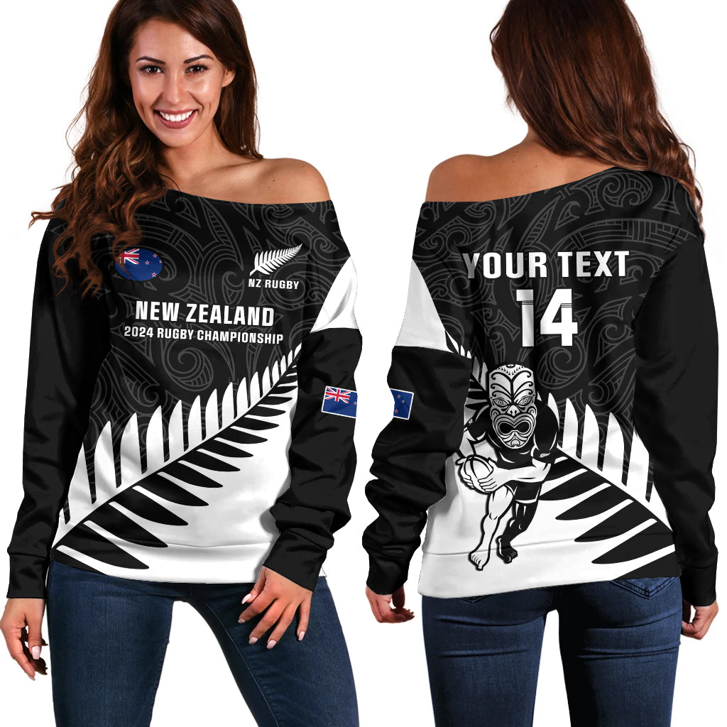 Personalised New Zealand Silver Fern Rugby Off Shoulder Sweater All Black 2023 Go Champions Maori Pattern LT14