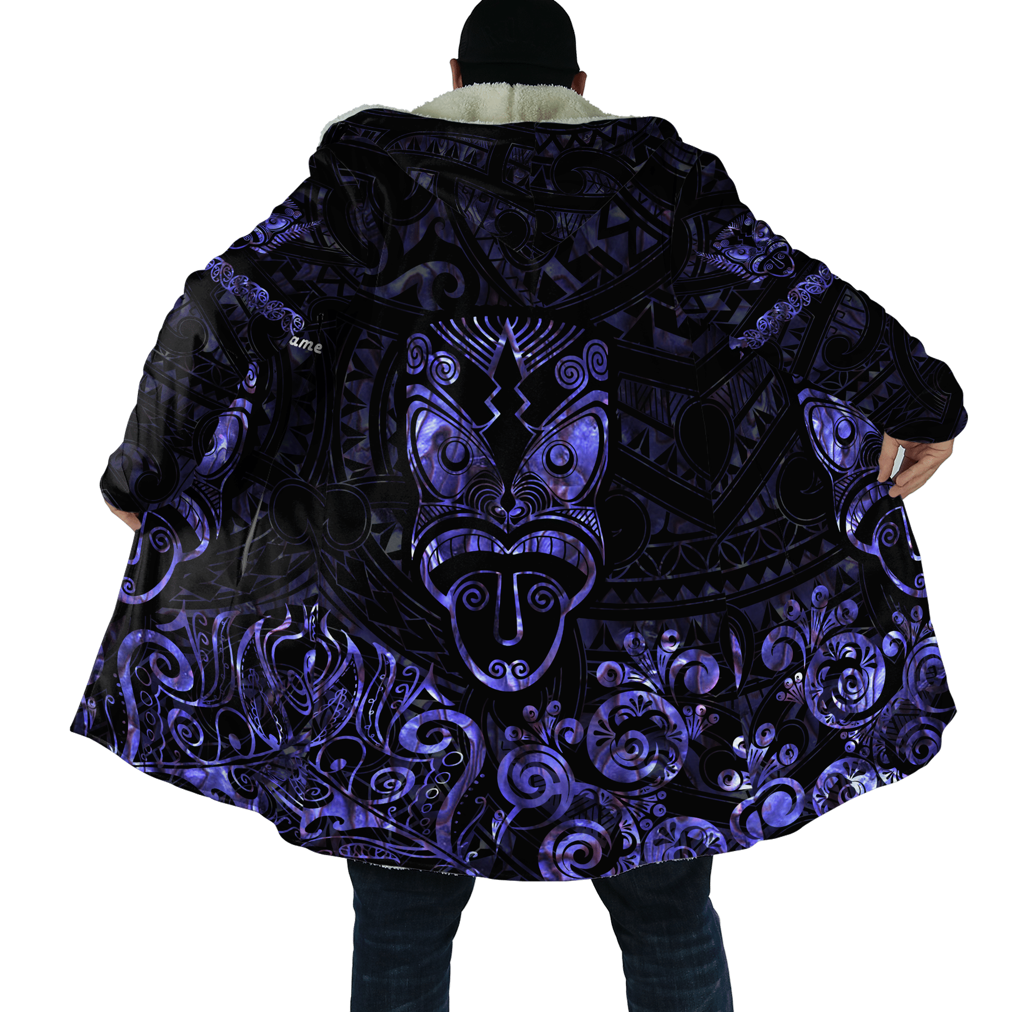 Maori Rugby Haka Aotearoa New Zealand Silver Fern Paua Shell Printed Cloak Purple Color Unisex Art - Polynesian Pride