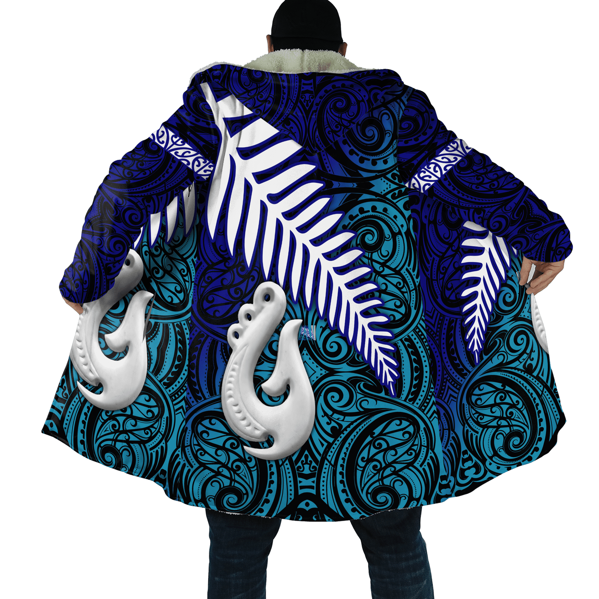 Aotearoa New Zealand Maori Fern Fish Hook Cloak For Men and Women Unisex Art - Polynesian Pride