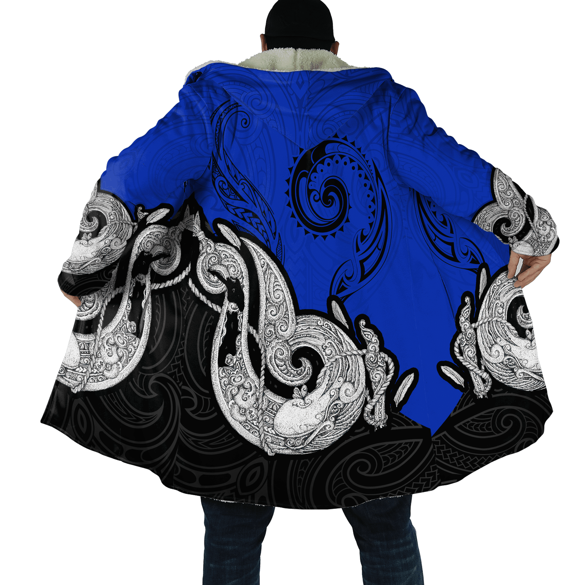 Personalized New Zealand Aotearoa Fish Hook Blue Unisex Cloak Unisex Art - Polynesian Pride