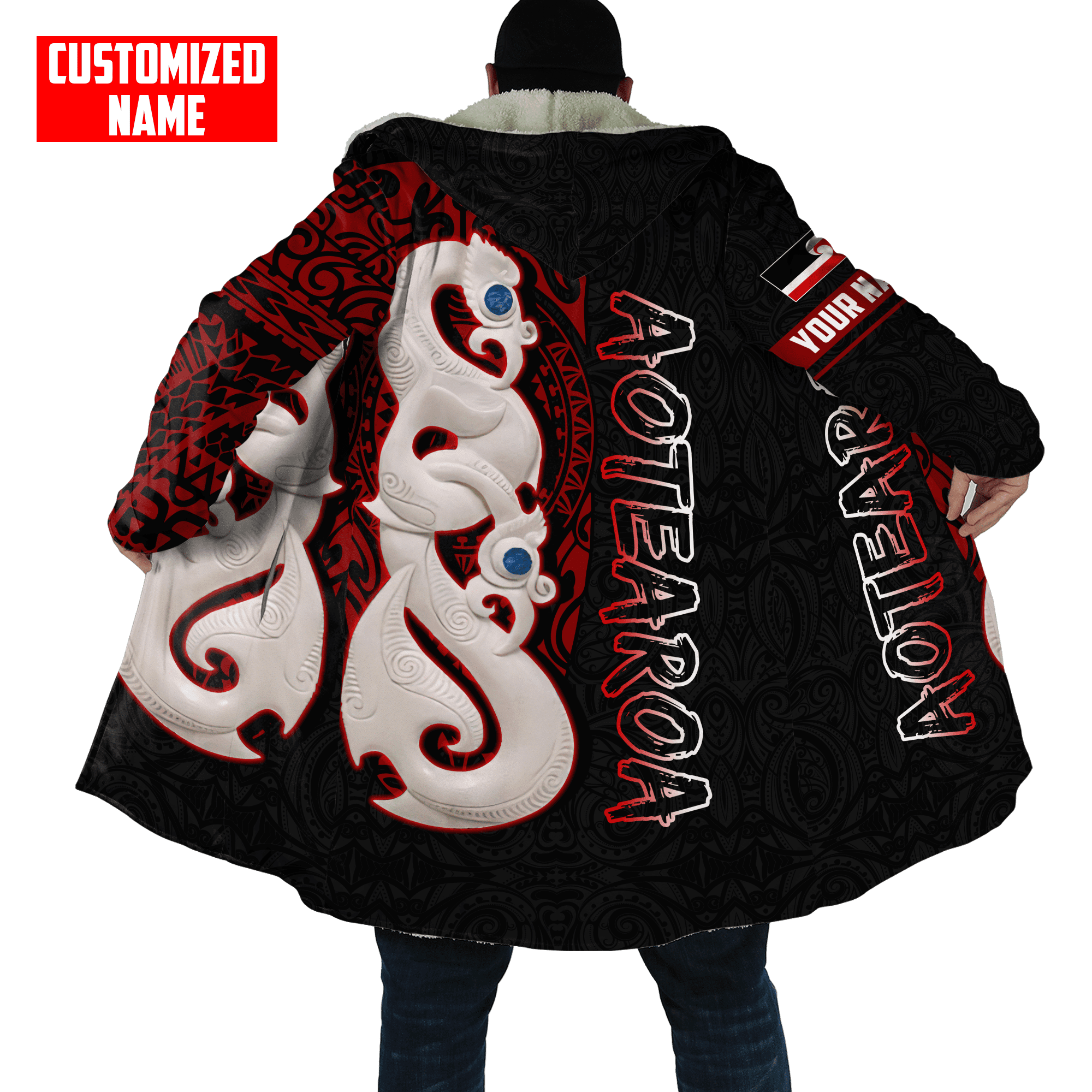 Personalized New Zealand Aotearoa Maori Tattoo Manaia Red 3D Cloak Unisex Art - Polynesian Pride