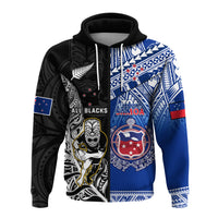 Custom All Black and Toa Samoa Rugby Hoodie NZ Maori Fern Mix Polynesian LT14 Zip Hoodie Blue - Polynesian Pride
