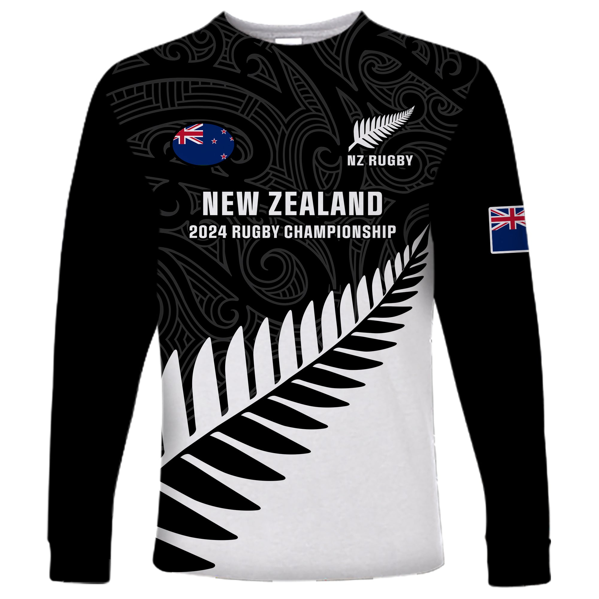 Personalised New Zealand Silver Fern Rugby Long Sleeve Shirt All Black 2023 Go Champions Maori Pattern LT14