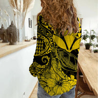 Kakau Polynesian Tribal Hawaiian Turtle with Kanaka Maoli Yellow Women Casual Shirt LT9 - Polynesian Pride