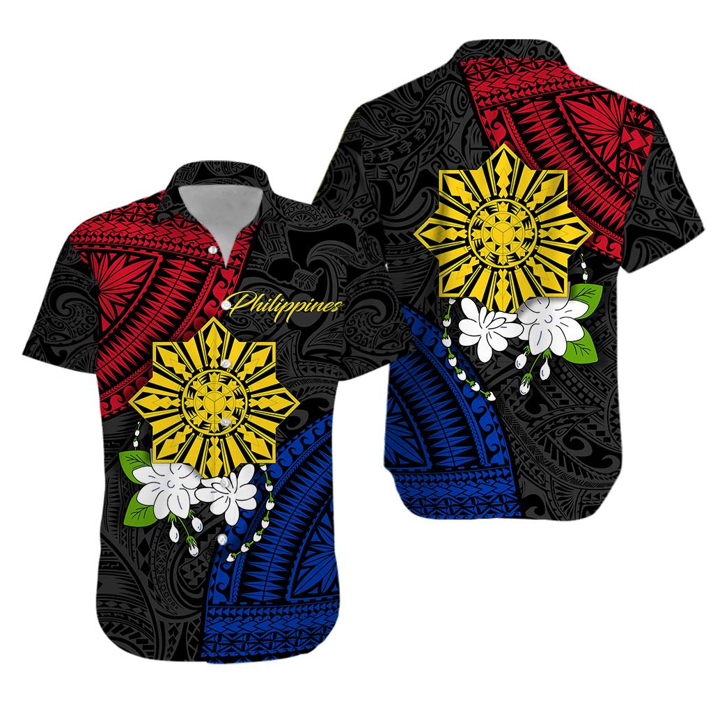 Philippines Sampaguita Filipino Sun Hawaiian Shirt - LT12 Black - Polynesian Pride