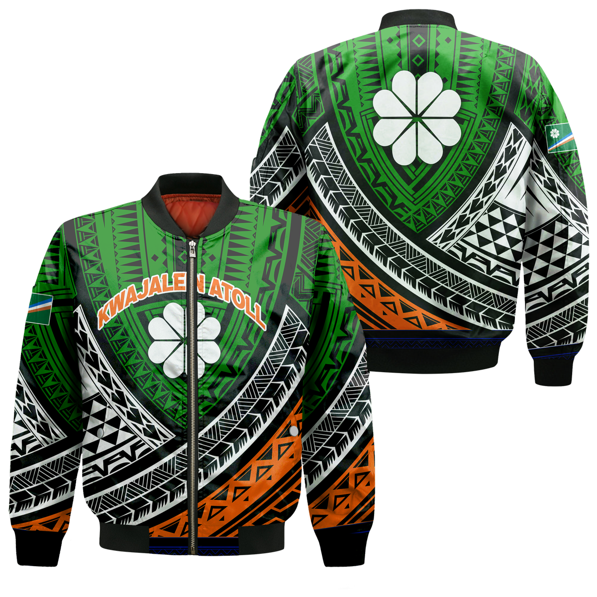 Kwajalein Atoll Tribal Pattern Bomber Jacket - LT12 Bomber Jacket Green - Polynesian Pride