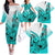 Turquoise Hawaii Family Matching Outfits Off Shoulder Long Sleeve Dress And Hawaiian Shirt Polynesian Shark Tattoo LT14 - Polynesian Pride