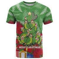 Kakapo New Zealand T Shirt Merry Christmas Pohutukawa - Green LT14