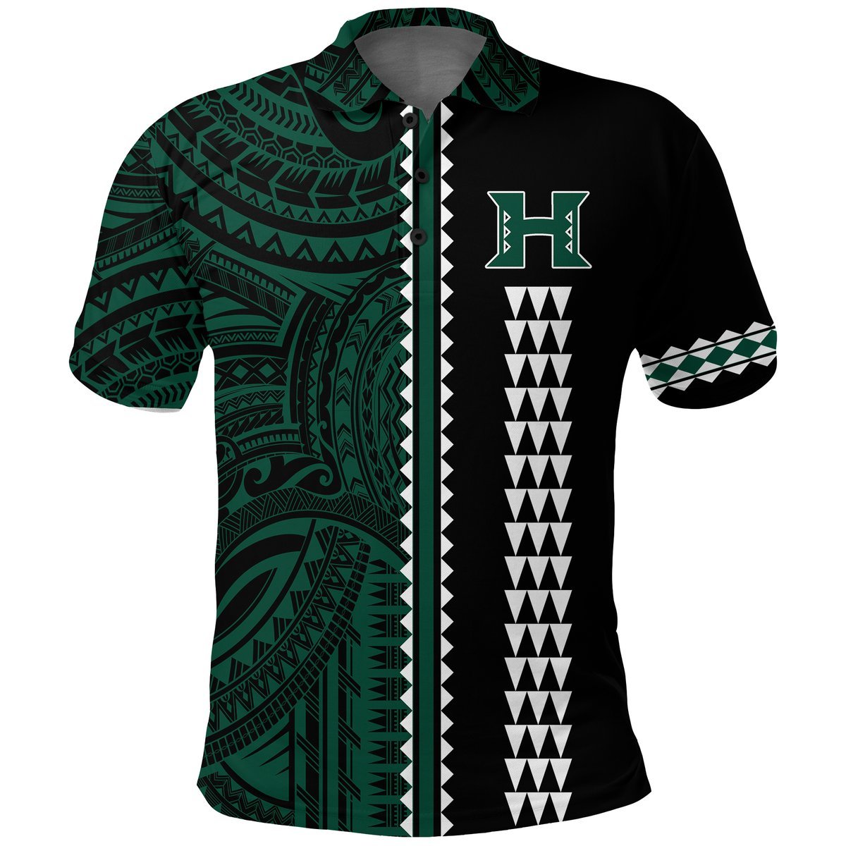 Hawaii Kakau Warrior Football Polo Shirt LT12 Green - Polynesian Pride