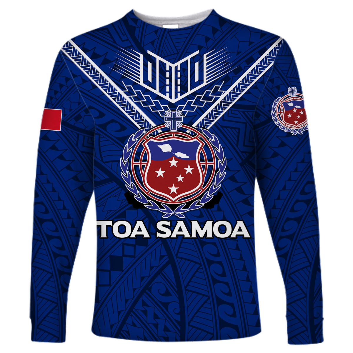 (Custom Personalised) Toa Samoa Rugby Long Sleeve Shirt - Samoan Warrior Pride - LT12 Unisex Blue - Polynesian Pride