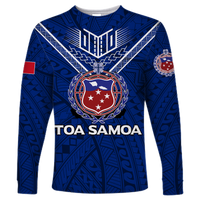 (Custom Personalised) Toa Samoa Rugby Long Sleeve Shirt - Samoan Warrior Pride - LT12 Unisex Blue - Polynesian Pride