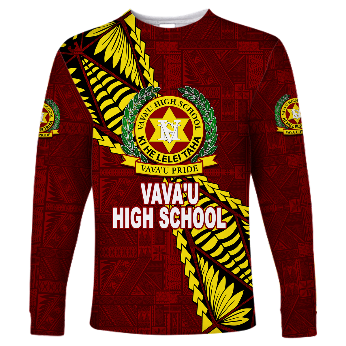 Tonga Vava'u High School Tongan Patterns Long Sleeve Shirt - LT12 Unisex Red - Polynesian Pride
