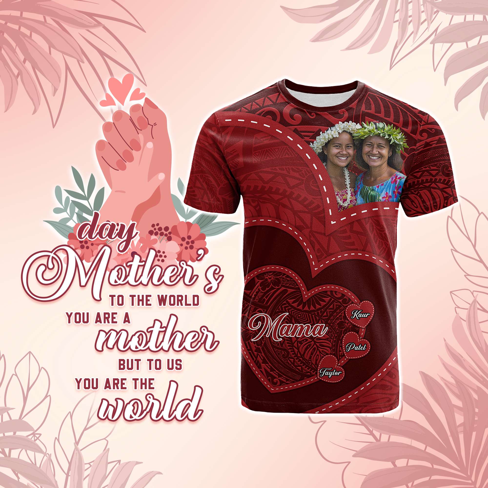 Custom Photo Happy Mother's Day T Shirt Polynesian Pattern CTM05