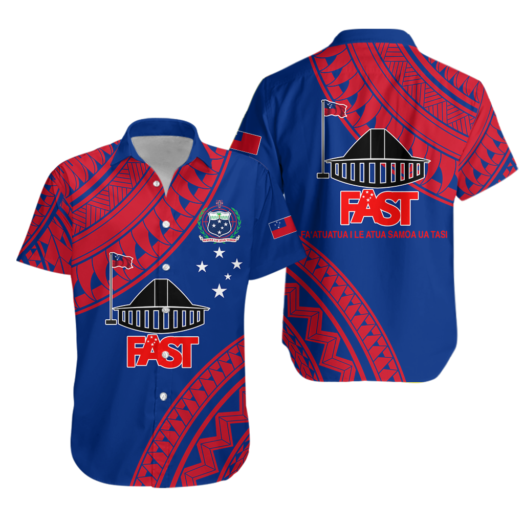 F.A.S.T Samoa Hawaiian Shirt - Samoan Pattern - LT12 Blue - Polynesian Pride