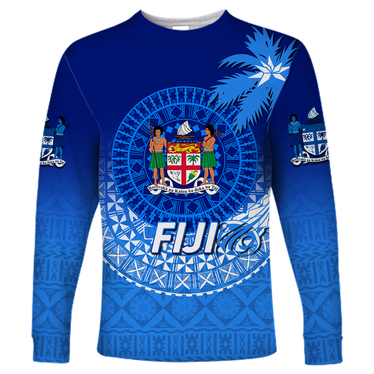 Fiji Tapa Tribal Coconut Tree Long Sleeve Shirt - LT12 Unisex Blue - Polynesian Pride