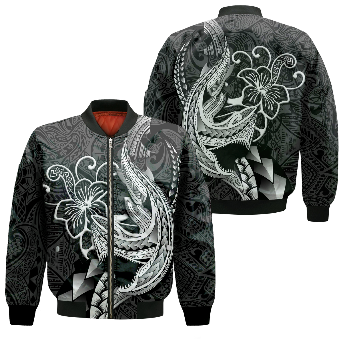 Polynesian Shark Tattoo Hawaii Tribal Bomber Jacket - LT12 Bomber Jacket Black - Polynesian Pride