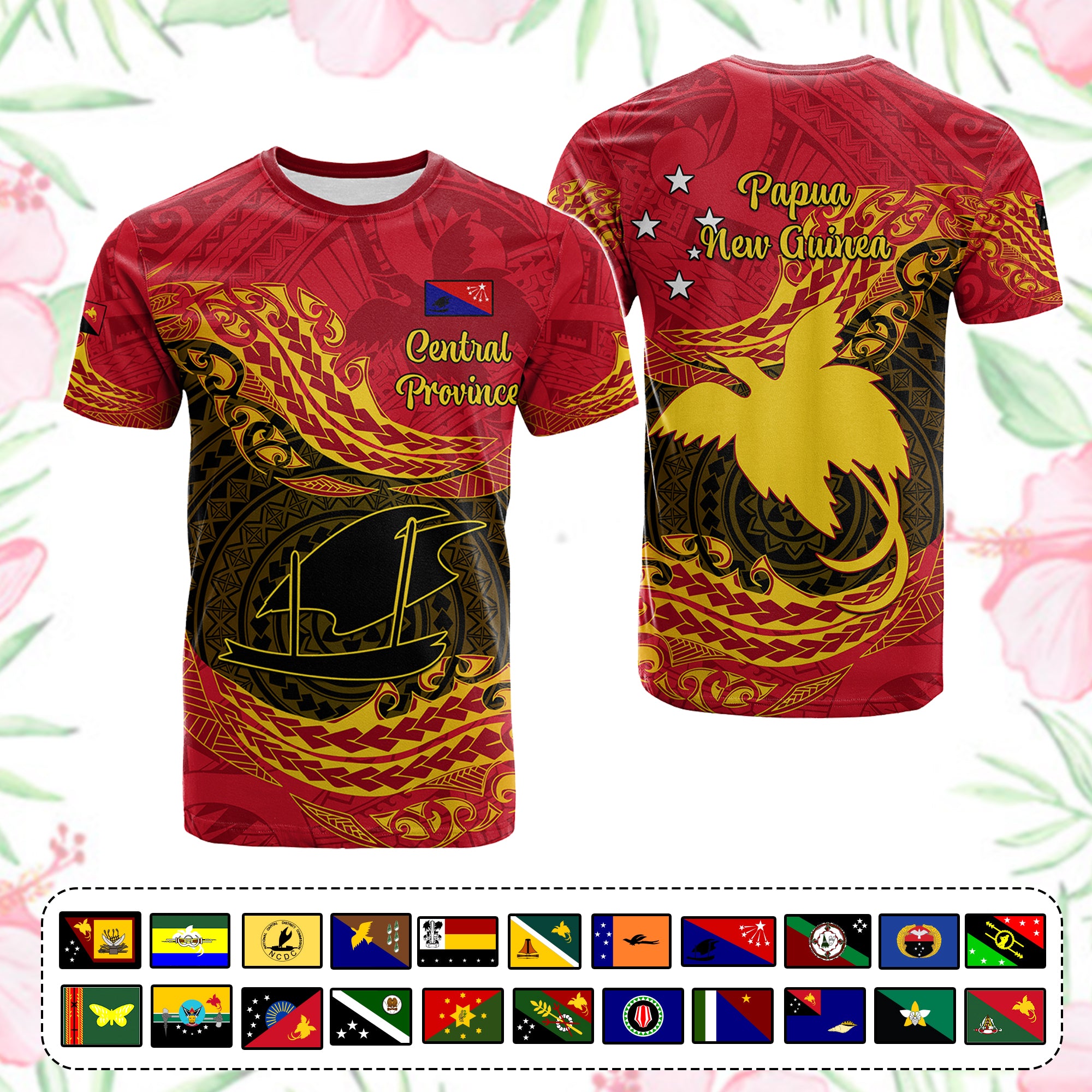 Custom Papua New Guinea Provinces T Shirt Symbol Flag Polynesian Pattern CTM05 - Polynesian Pride
