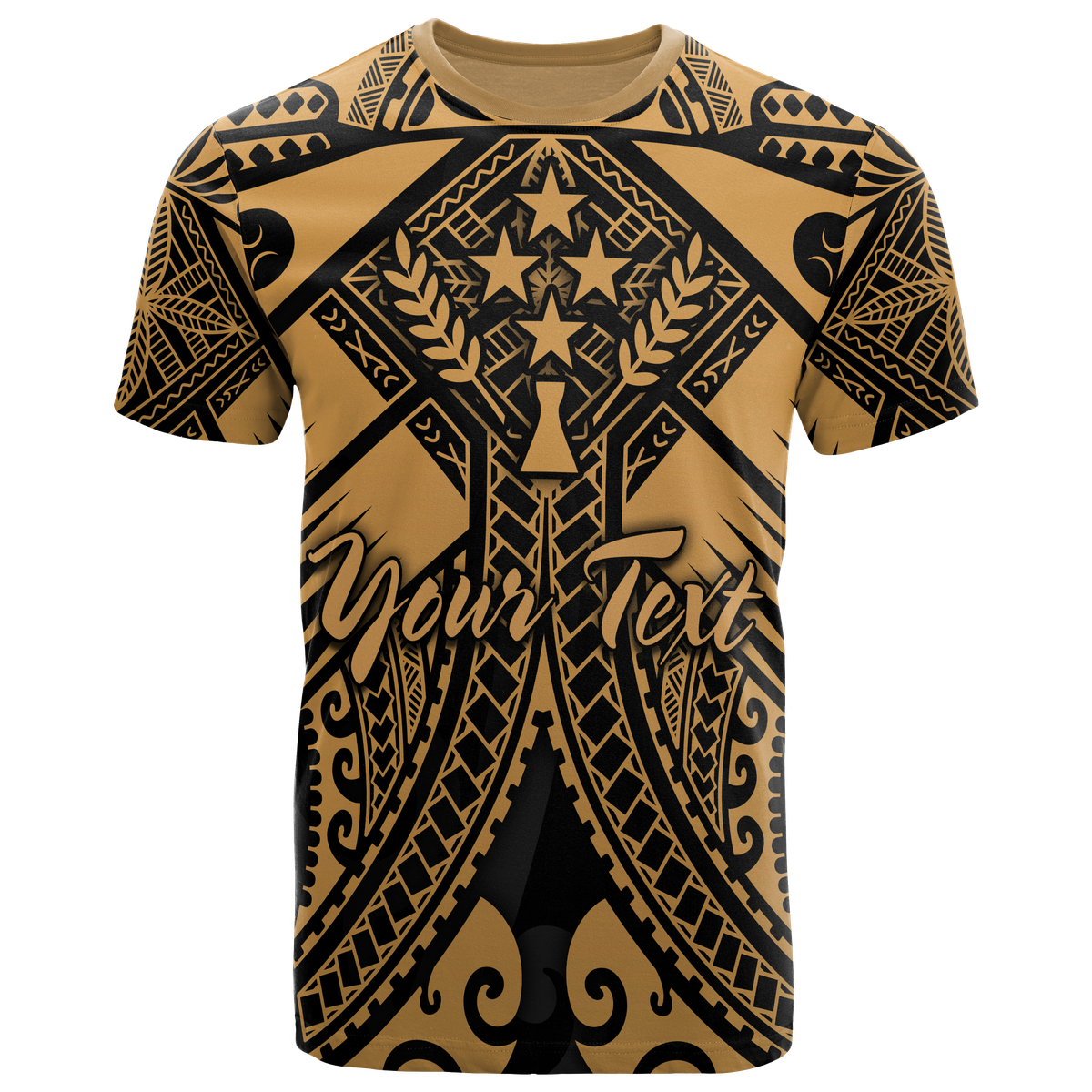 Kosrae Custom T Shirts Gold Seal with Polynesian Tattoo Adult Art - Polynesian Pride