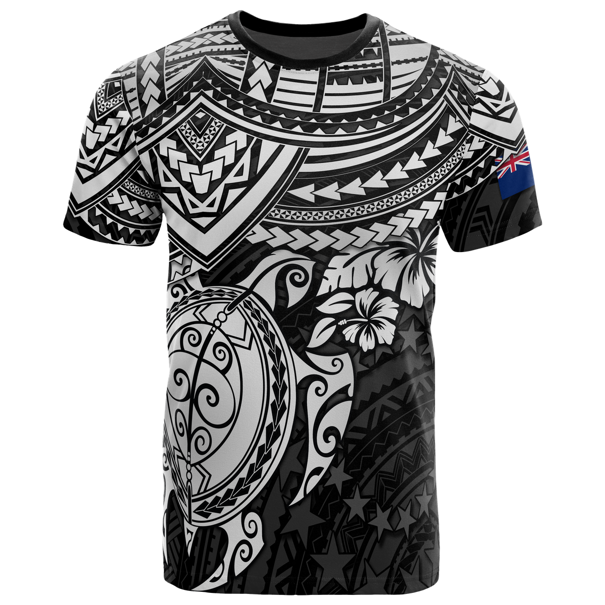 Cook Islands Polynesian T Shirt Cook Islands Flag White Turtle Hibiscus White - Polynesian Pride