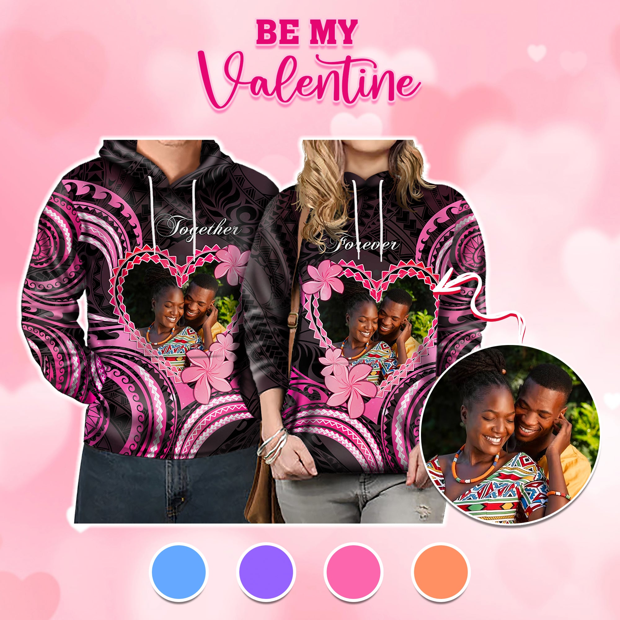 Custom Photo Polynesian Couple Valentine Day Hoodie I LOVE YOU FOREVER CTM05 - Polynesian Pride