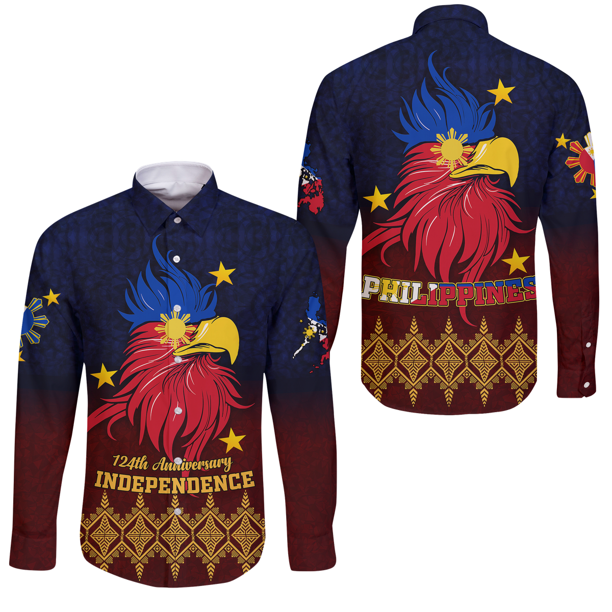 The Philippines Independence Anniversary 124th Years Long Sleeve Button Shirt - LT12 Unisex Blue - Polynesian Pride