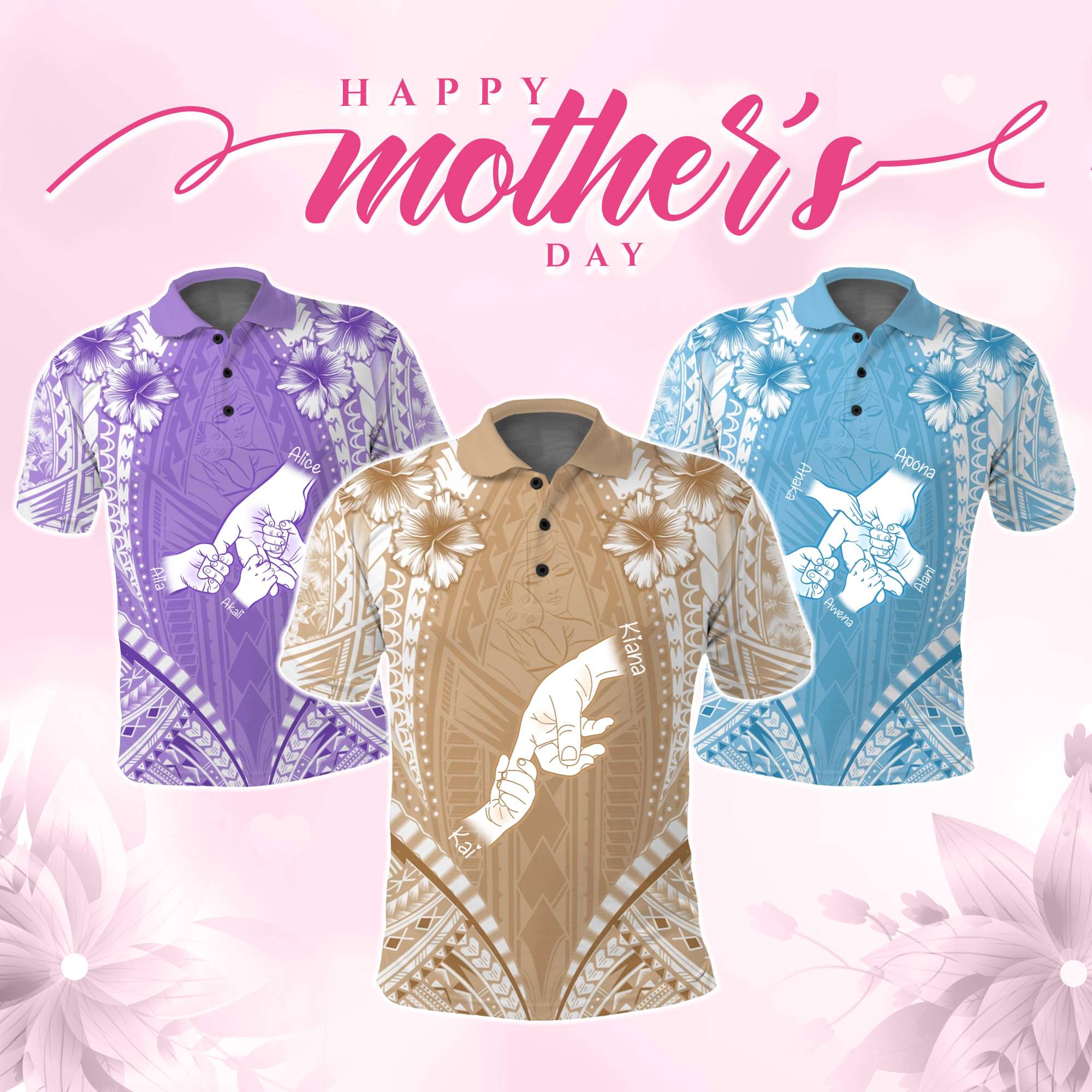 Custom Hand Holding Mother's Day Polo Shirt Polynesian Style CTM05