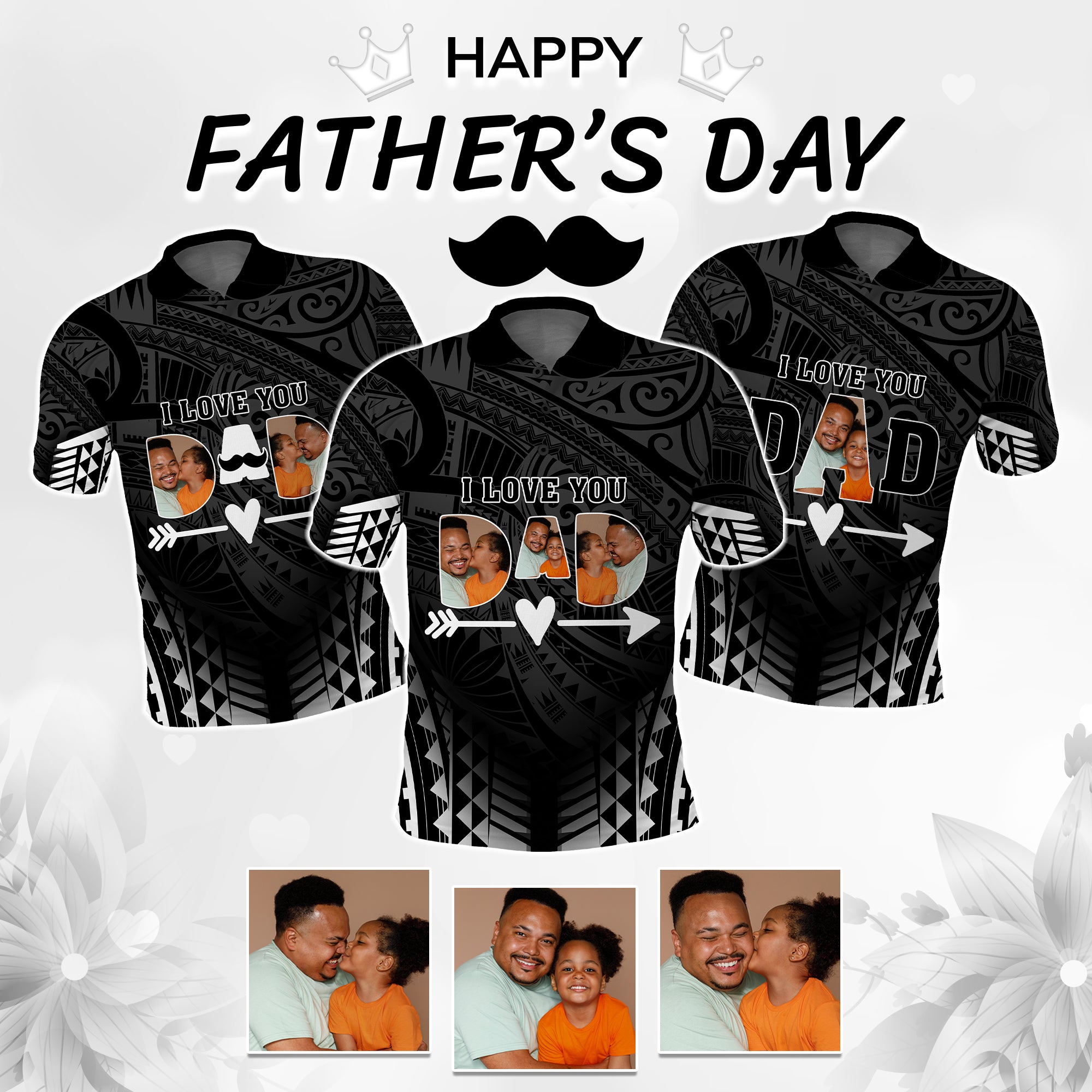 Custom Photo I Love You Dad Polo Shirt Father's Day Polynesian Pattern CTM05