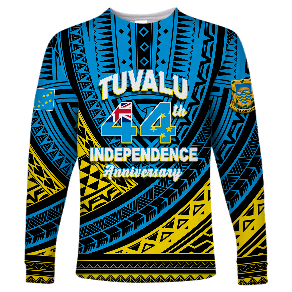 (Custom Personalised) Tuvalu Long Sleeve Shirt 44th Independence Anniversary - Tribal Pattern - LT12 Unisex Blue - Polynesian Pride