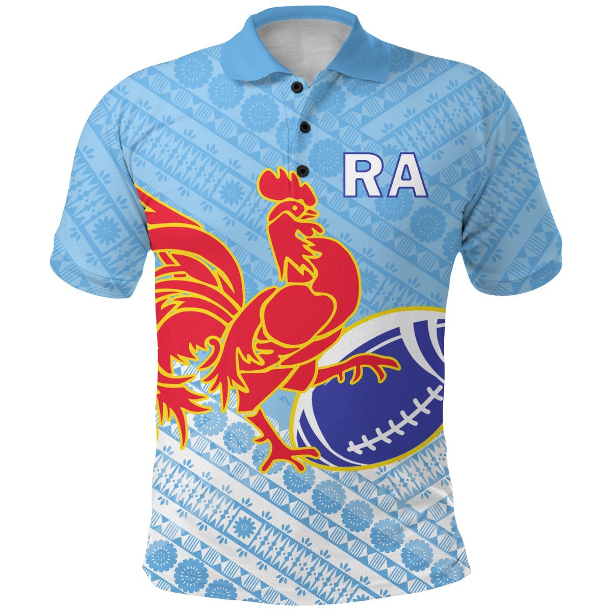 Ra Rugby Union Fiji Polo Shirt Tapa Pattern LT12 Blue - Polynesian Pride