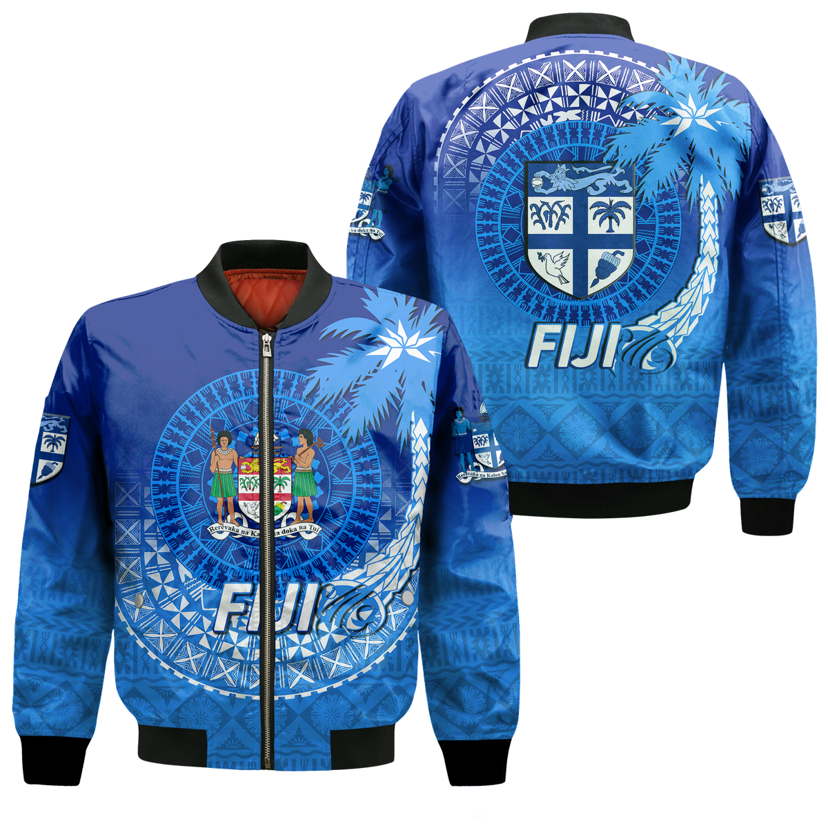 Fiji Tapa Tribal Coconut Tree Bomber Jacket - LT12 Bomber Jacket Blue - Polynesian Pride