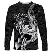 Polynesian Shark Tattoo Hawaii Tribal Long Sleeve Shirt - LT12 Unisex Black - Polynesian Pride