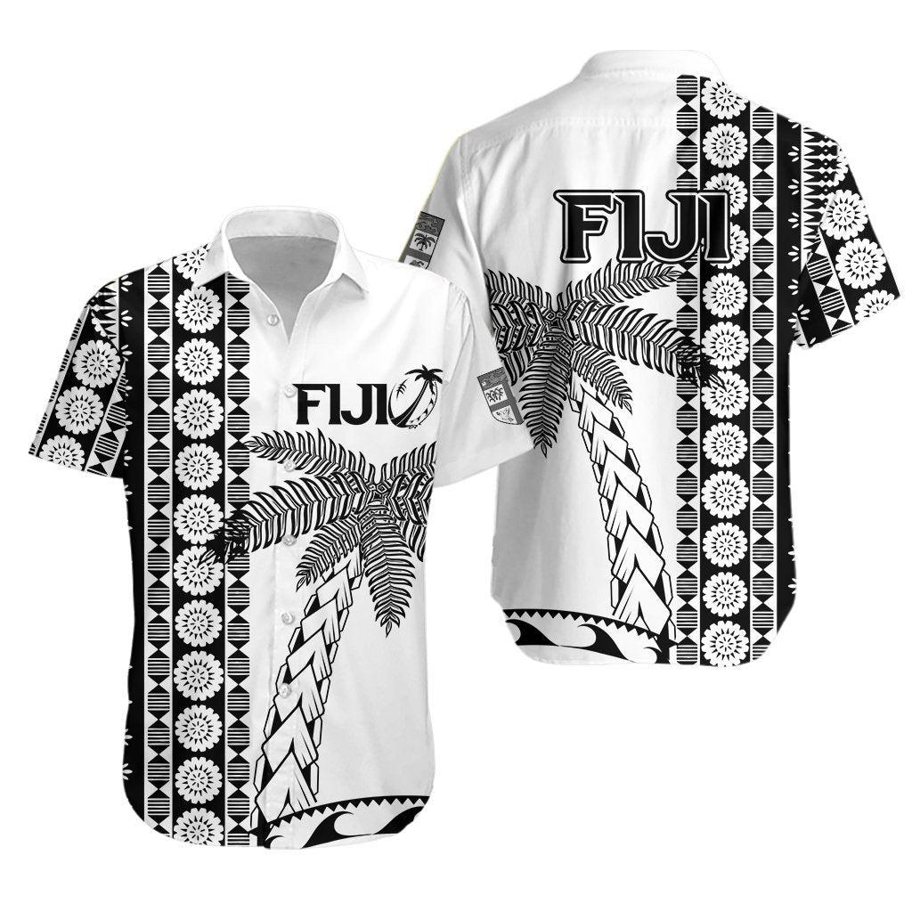 Fiji Rugby Hawaiian Shirt - Coconut Tree With Tapa Pattern - LT12 White - Polynesian Pride