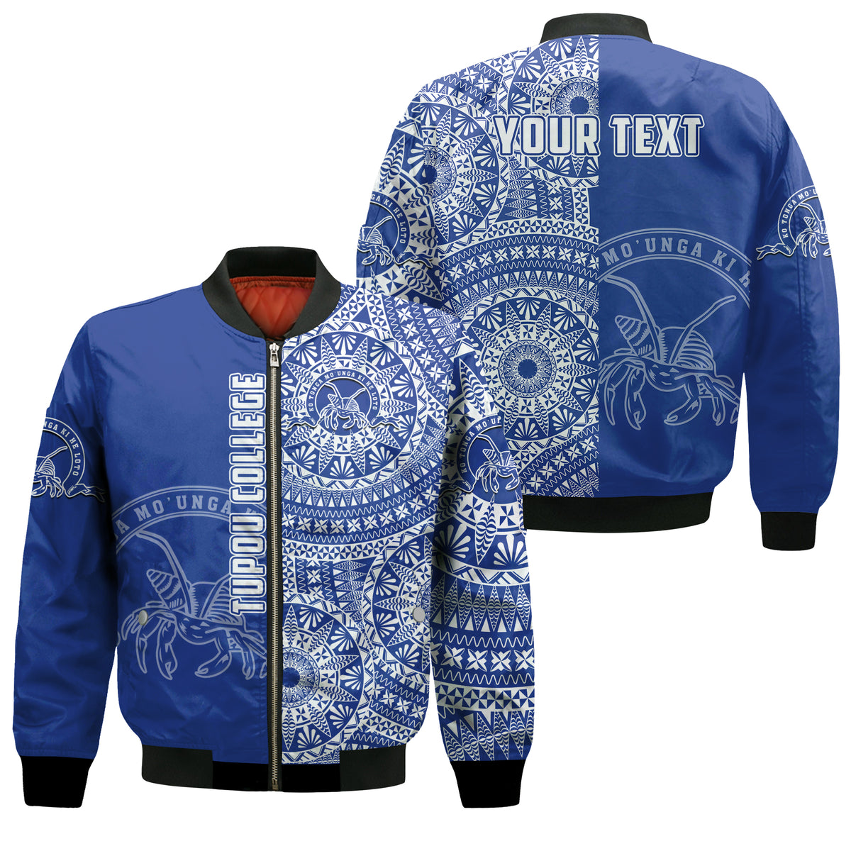 (Custom Personalised) Tupou Tonga College Bomber Jacket Tongan Ngatu Pattern LT14 Unisex Blue - Polynesian Pride