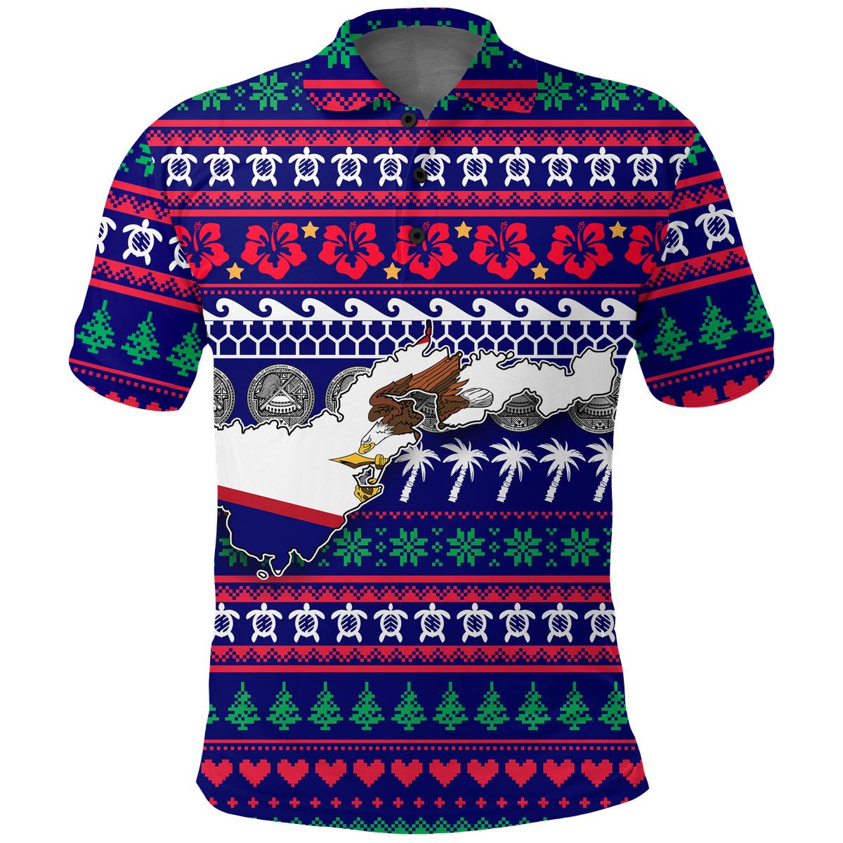 American Samoa Christmas Polo Shirt Ugly Christmas LT12 Unisex Blue - Polynesian Pride