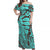 Teal Polynesian Tropical Leaf Family Matching Off Shoulder Maxi Dress and Hawaiian Shirt LT14 Mom's Dress Teal - Polynesian Pride