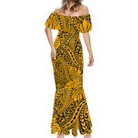 Gold Hawaii Family Matching Mermaid Dress And Hawaiian Shirt Tribal Art LT14 - Polynesian Pride