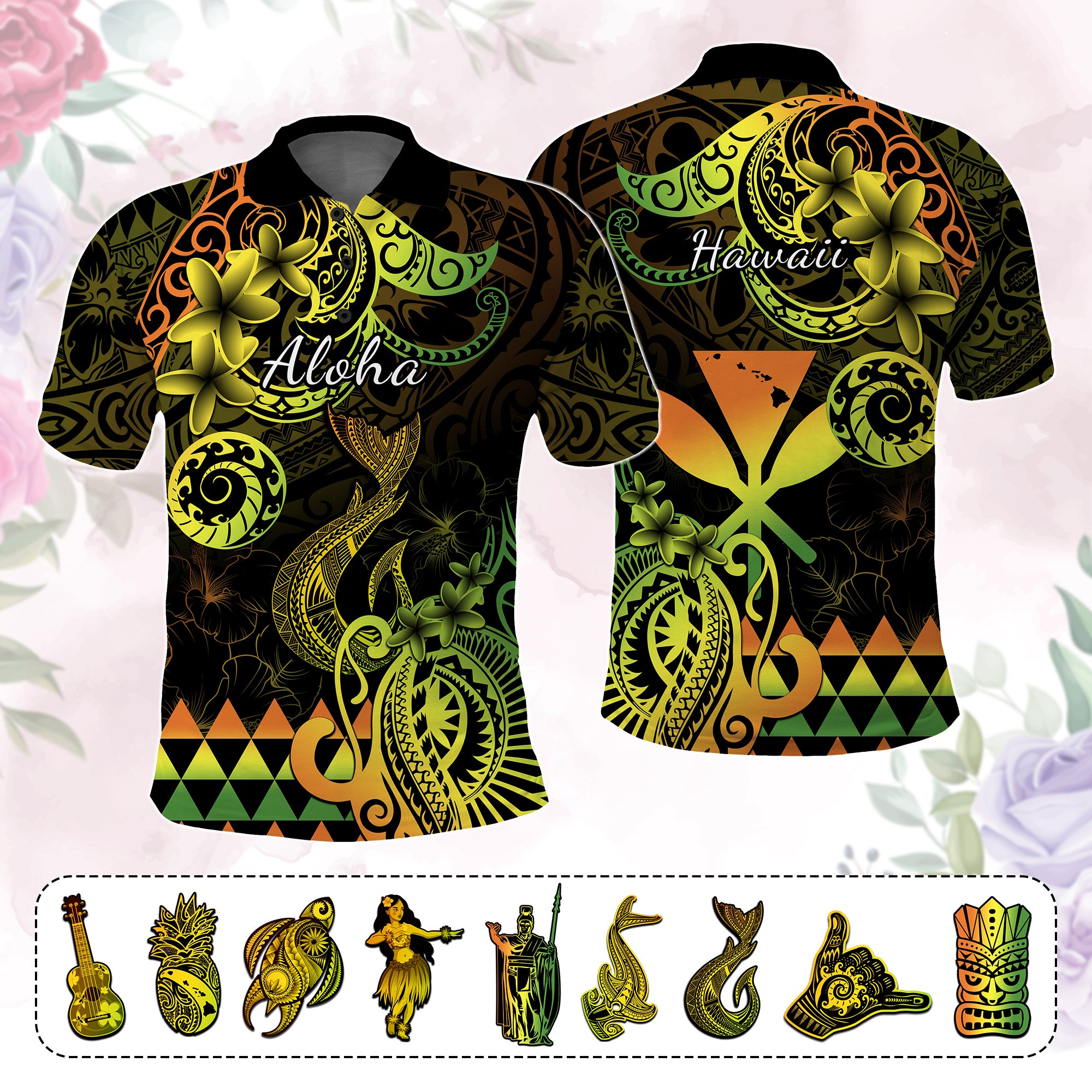 Custom Hawaii Symbols Polo Shirt Plumeria Kakau Polynesian Tribal CTM05 - Polynesian Pride