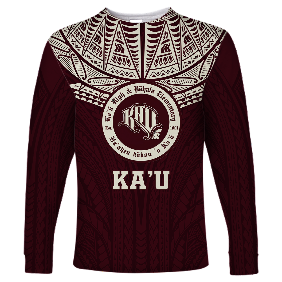 Hawaii Kau High & Pahala Elementary School Pride Long Sleeve Shirt - LT12 Unisex Red - Polynesian Pride