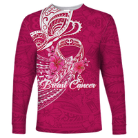 Breast Cancer Pink Ribbon Butterfly Polynesian Pink Version Long Sleeve Shirt - LT12 Unisex Pink - Polynesian Pride
