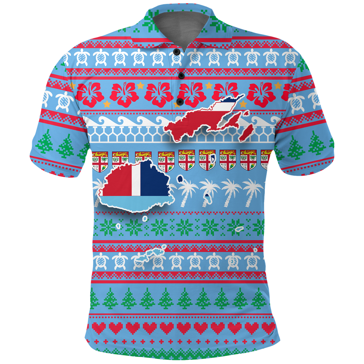Fiji Christmas Polo Shirt Ugly Christmas LT12 Blue - Polynesian Pride