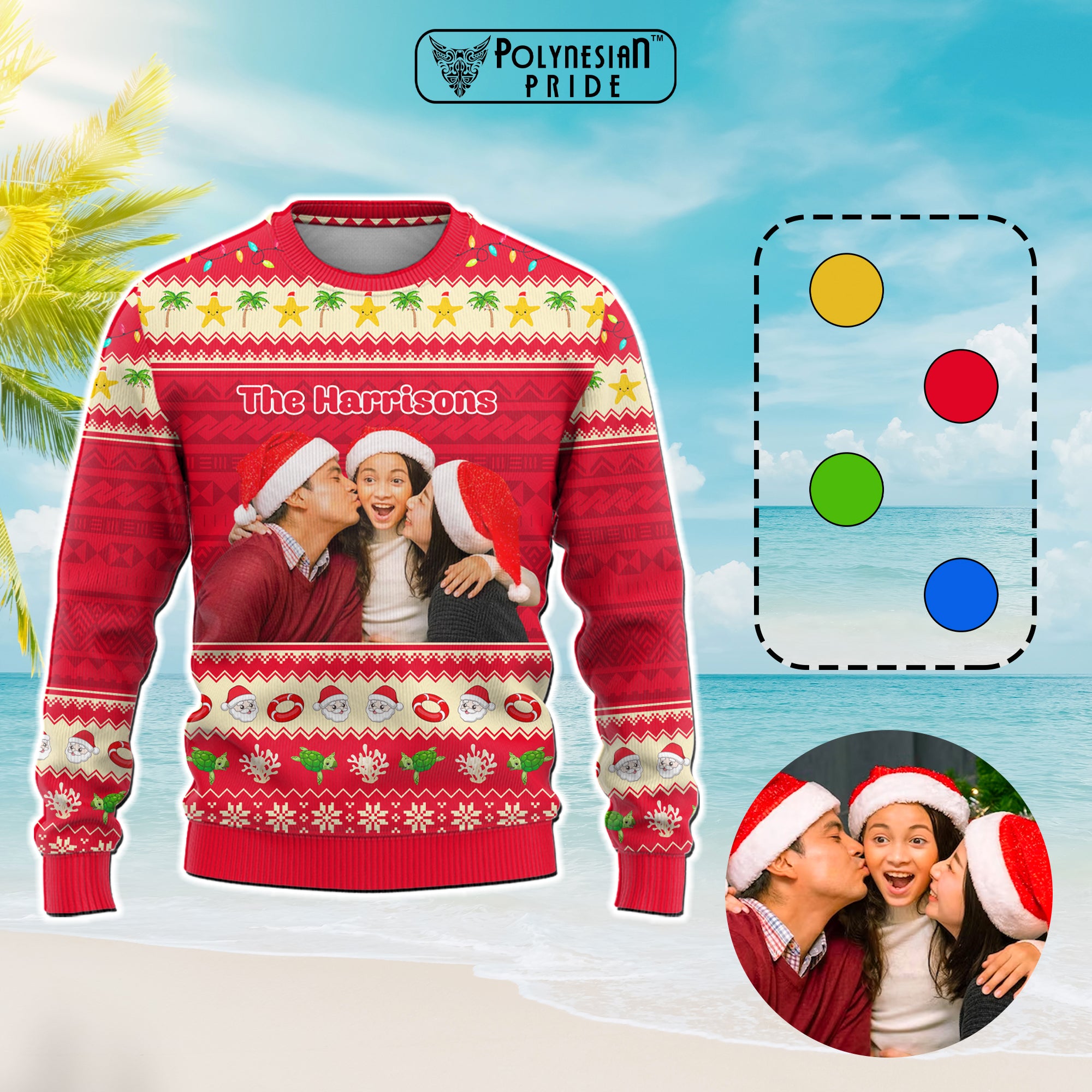 Custom Photo Polynesian Ugly Christmas Sweater Beach Style CTM05 - Polynesian Pride