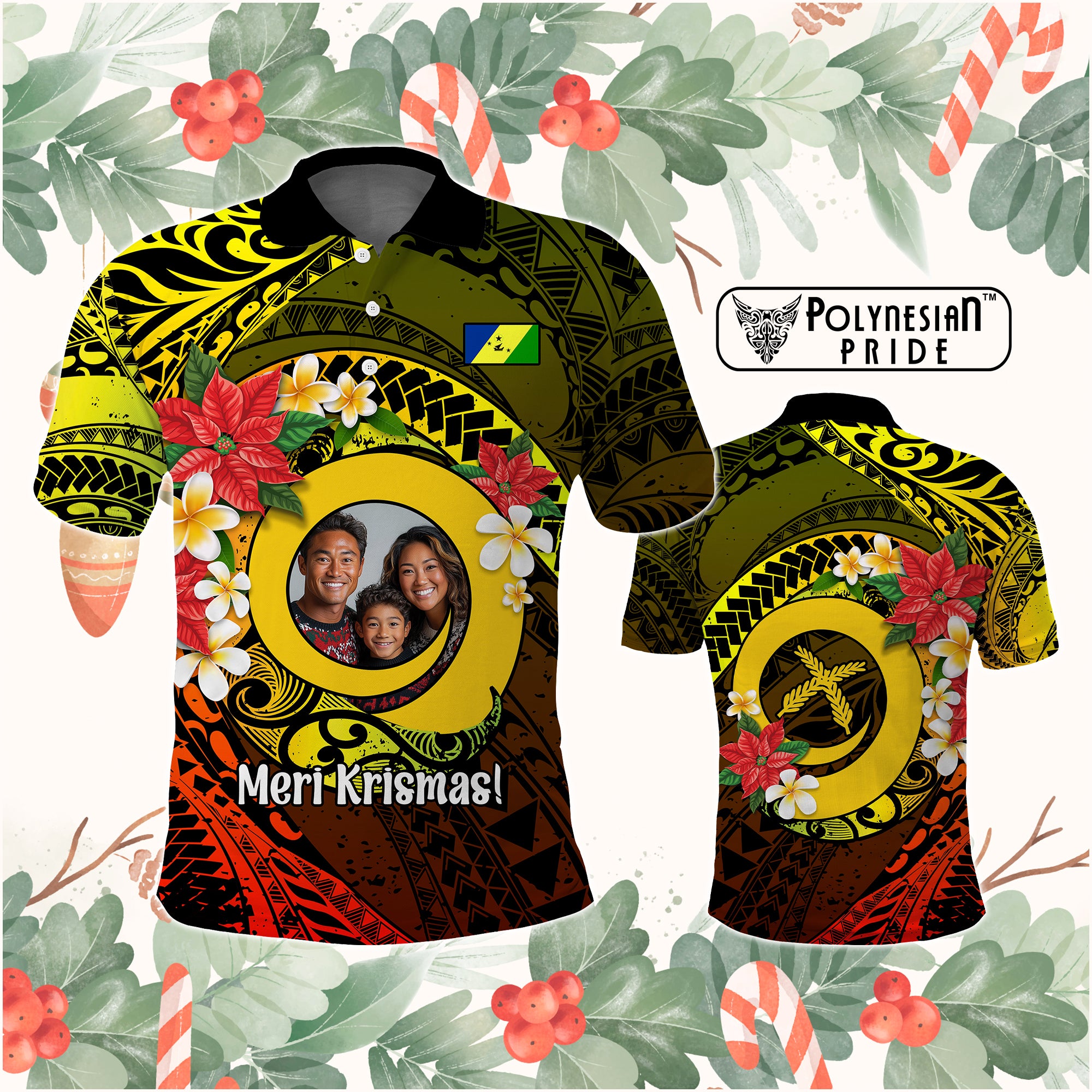 Custom Photo Vanuatu Christmas Polo Shirt Vanuatuan Pig Tusk Meri Krismas CTM14