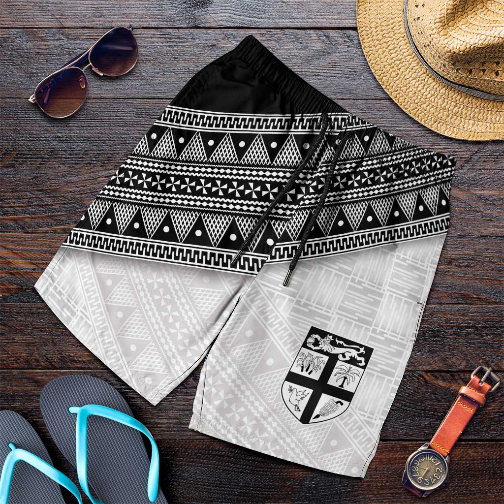 2026 Autumn Rugby Nations Fiji Shorts for Men Fijian Tapa Tribal Lauhala Inspired LT9 Black - Polynesian Pride
