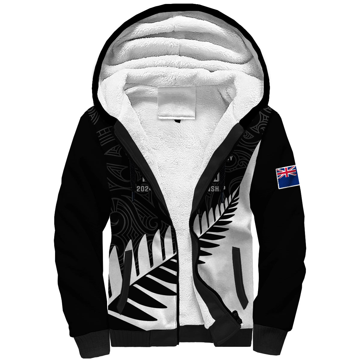 Personalised New Zealand Silver Fern Rugby Sherpa Hoodie All Black 2023 Go Champions Maori Pattern LT14